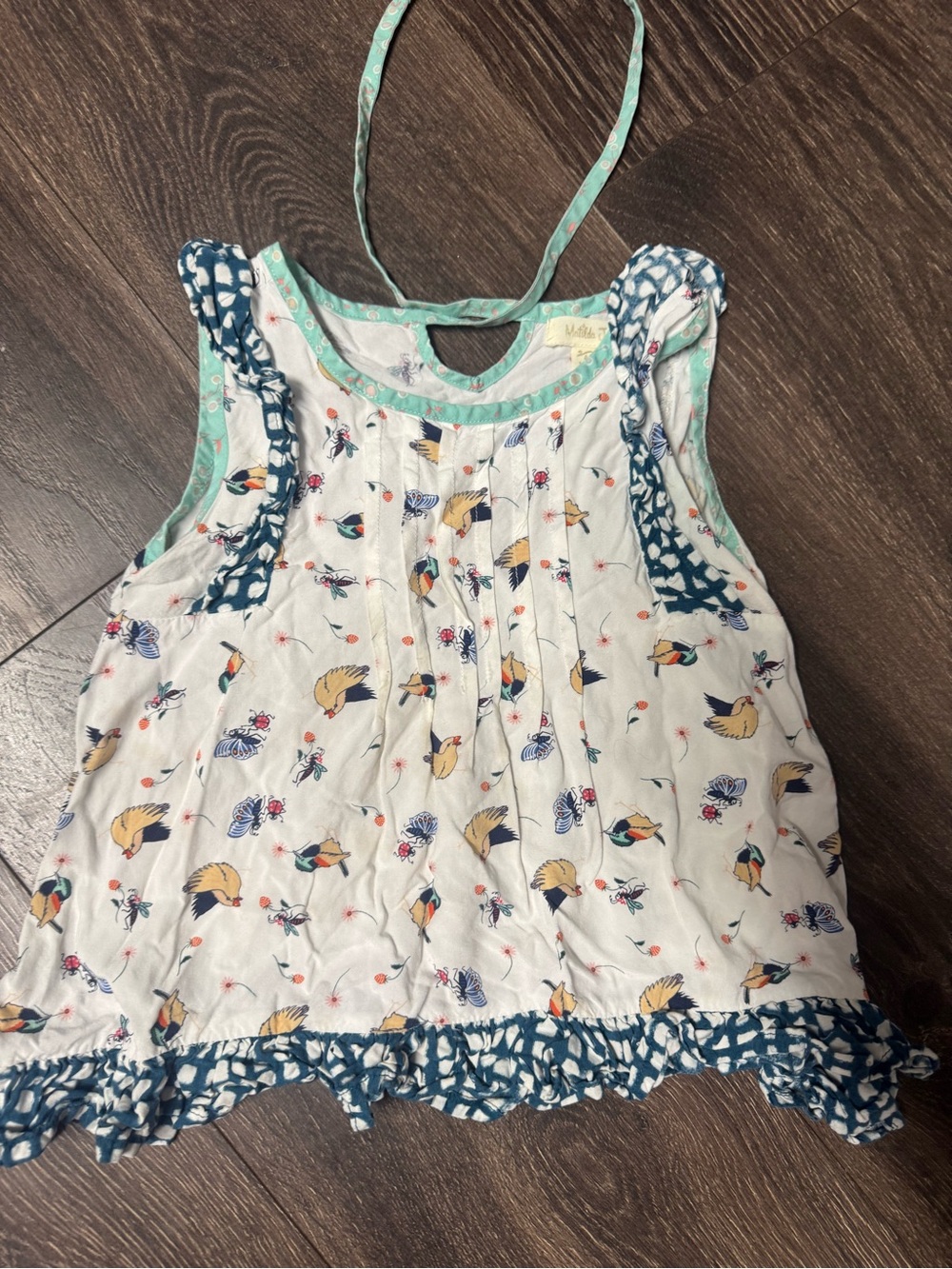 Matilda Jane White Tank Top with Yellow & Teal Bird Print